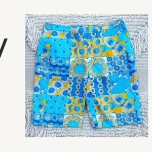 LILLY PULITZER vintage blue / yellow sunflower patchwork Bermuda shorts 10